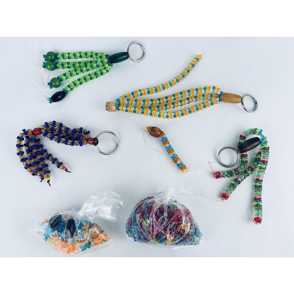 Vintage Handmade Beaded Keychain Key Chains Kitchy - Lot  With Extras